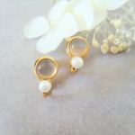 グレーオニキス6mmとあこや真珠のイヤリング/ピアス/アレルギー対応/痛くなりにくい/透明/サージカルステンレス