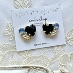 ブラックハートのピアス　ブルー　petit シリーズ