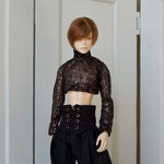 六分の一男子図鑑サイズ　カットソー　黒　レース襟