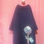 【ミナペルホネン】北欧お花パッチワーク刺繍 ワンピース navy