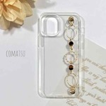 【全機種対応】甘辛べっ甲パール。○ ハンドホルダー付き スマホケース 大人デザイン 落下防止ベルトストラップ付きソフトカバー