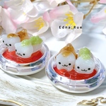 【朱肉】お団子ねこちゃん🍡🐱みたらし団子にずんだ餅  レジン はこ猫 ぐで猫