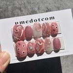 現品》ネイルチップ うるうるハート(桃) ピンク マグネット フラワー ニュアンスネイル