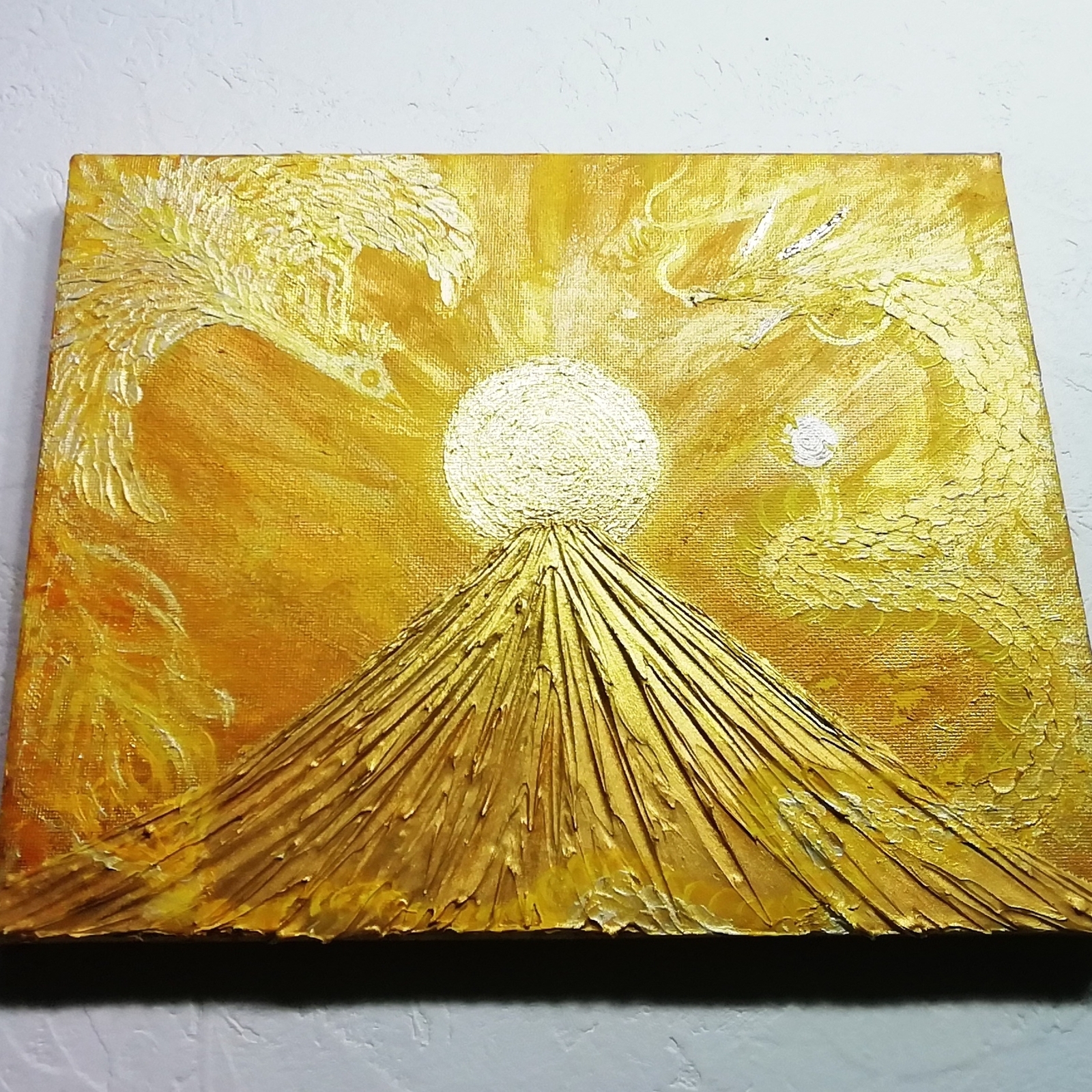 風水最強黄金絵画＊昇龍神鳳凰日の出金富士 ∞金運梵字W