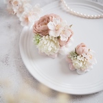 親子コサージュ 桜とカップ咲きローズのコサージュ 大・小セット *antique pink*