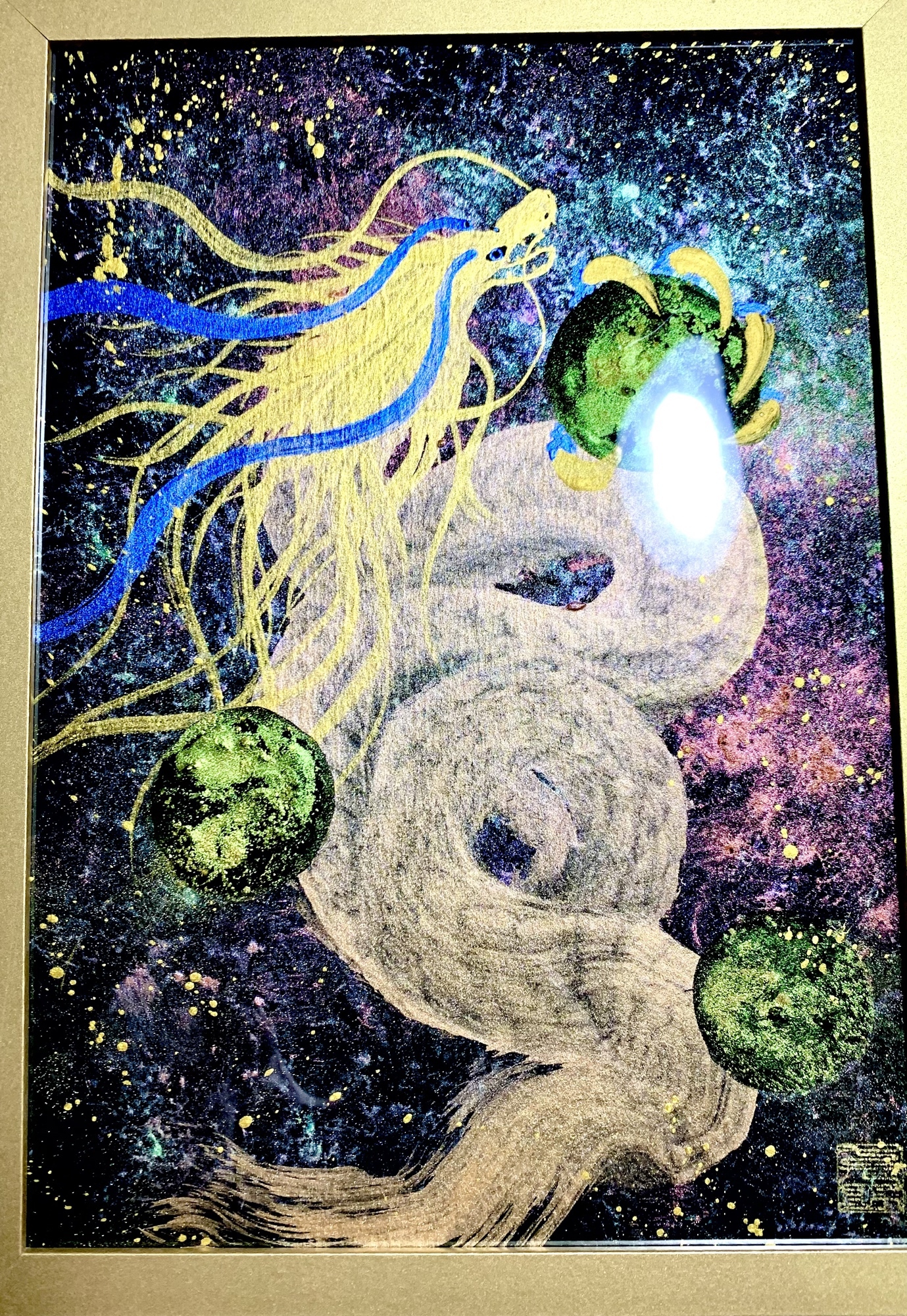 虹龍】一筆龍エネルギーアート✨一筆龍 絵画 置物 龍 イミラック隕石