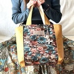1点物‼️3D花柄💐とキャメル合皮ツートン大人のトートバッグ👜【524】