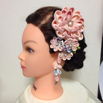 つまみ細工の大きなお花のヘアクリップセット(桃)