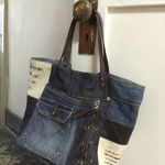 60's ginza cube bag＜デニムリメイク>Mサイズ　 革レースアップ白