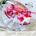 【いちご＆薔薇sweetチョーカー🍓】撮影用 お祝い ペット用 ペットリボン 犬用リボン 犬用チョーカー お散歩 プレゼント