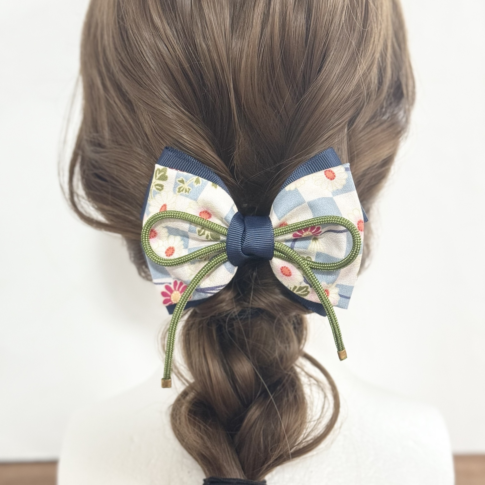 確認　たらりんヘアリボン ヘアゴ厶　533　和風 和柄 蝶 ファー　緑 確認 たらりんヘアリボン ヘアゴ厶 533 和風 和柄 蝶 ファー 緑