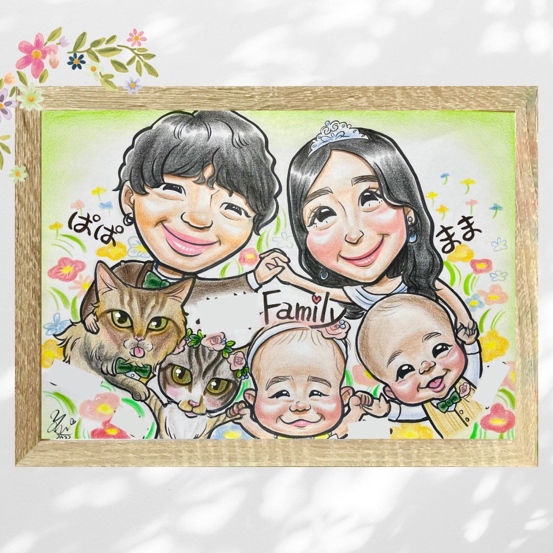 可愛い似顔絵オーダー　似てる似顔絵　家族似顔絵オーダー　還暦プレゼント　古希米寿 似顔絵 にがおえ 還暦 喜寿 古希 米寿 還暦祝い 還暦プレゼント 家族