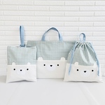 【マチ付け可⭐︎】入園入学レッスンバッグ3点セット＊くすみチェック×白くま