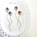 【金属アレルギー対応】ビジューとコットンパールのロングチャームピアス