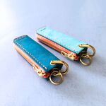 【春限定】厚い革1枚のミニスマートキーケース ターコイズなイタリアンレザー×オレンジカラー MARGOT/マルゴー ALASKA/アラスカ【受注生産】