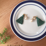 コットンパール+タッセルのイヤリング＊＊green