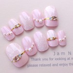 price down♡上品レースとパール♡パールピンクのネイルチップ♡ﾌﾞﾗｲﾀﾞﾙ･ｳｪﾃﾞｨﾝｸﾞにも♡979