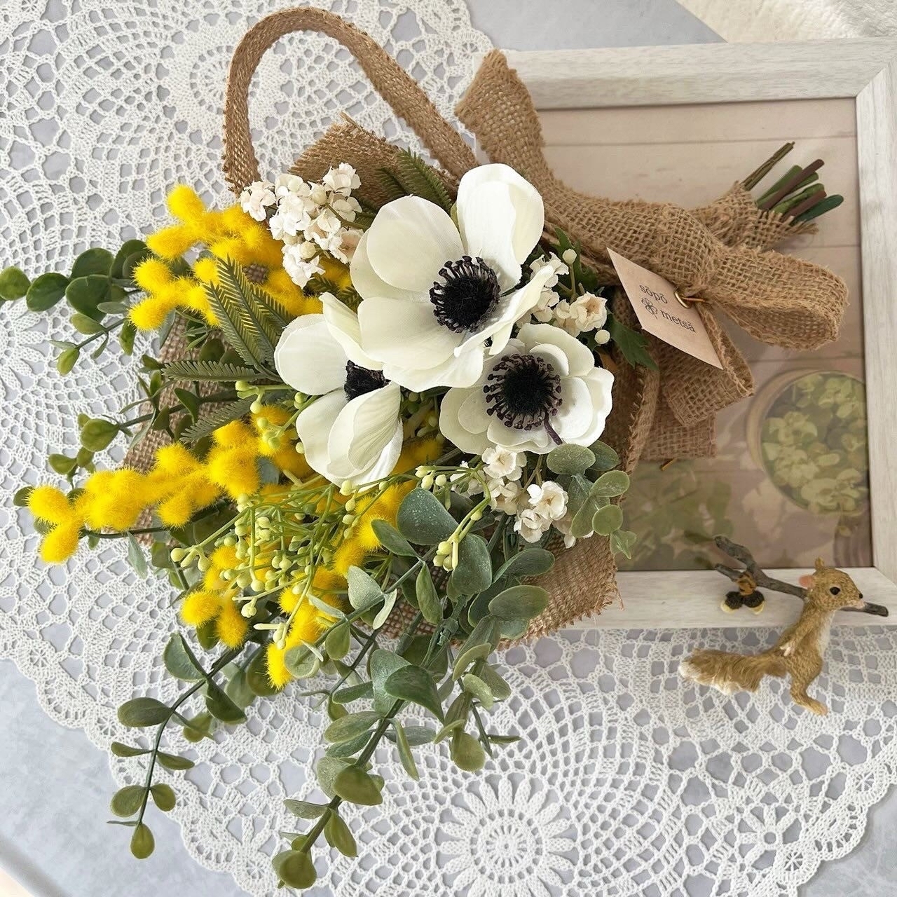 専用＊ブルーグリーンアネモネ＆ミニアジサイ フェイクスワッグ