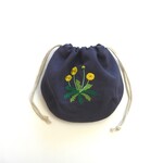濃紺リネンにタンポポとわたげ刺繍のしじみ巾着　半額sale1000円⇒500円