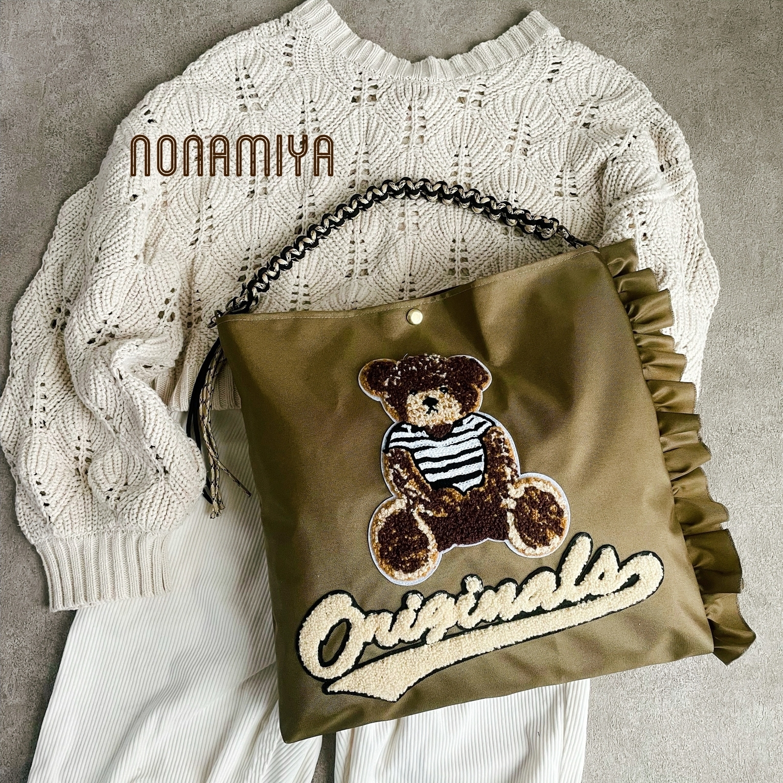 再販♪軽量撥水♫可愛いクマさんワッペンショルダーバッグ