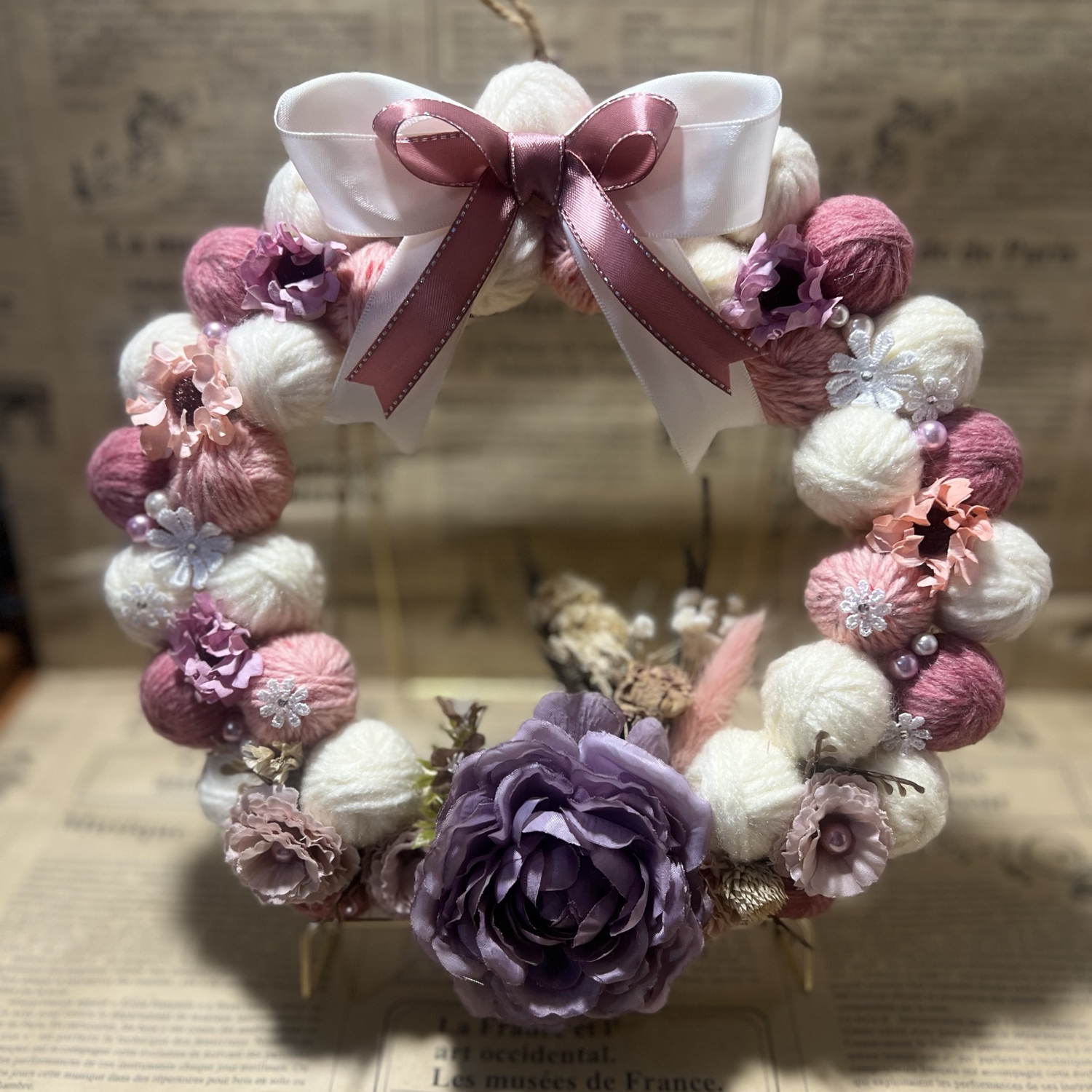 【販売済】毛糸玉リース ★パープル 販売済】毛糸玉リース ☆パープル 毛糸玉リース - リースの人気