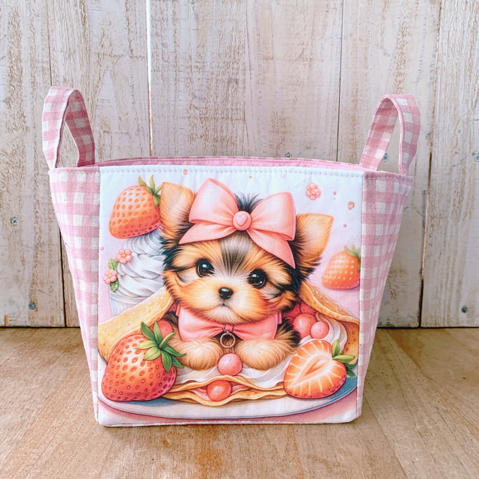 ハンドメイド ヨークシャテリアちゃん布バスケットU^ェ^U⭐ 美しき 