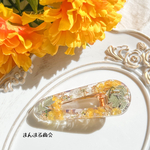 【キリトリセカイ】イエロー／黄色／ミモザ／ユーフォルビア／花／ドライフラワー／押し花／ヘアクリップ／ヘアピン／ヘアーアクセサリー／パーティーヘアー