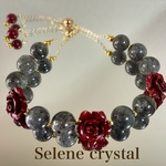 シナバー　ばら　ブラックストロベリークォーツ　薔薇　天然石ブレスレット　賢者の石　Selene crystal