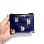 感謝セール品❤️超便利ラミネートミニポーチ　和柄柴犬🐕ネイビー　10cmファスナー　裏面クリア生地