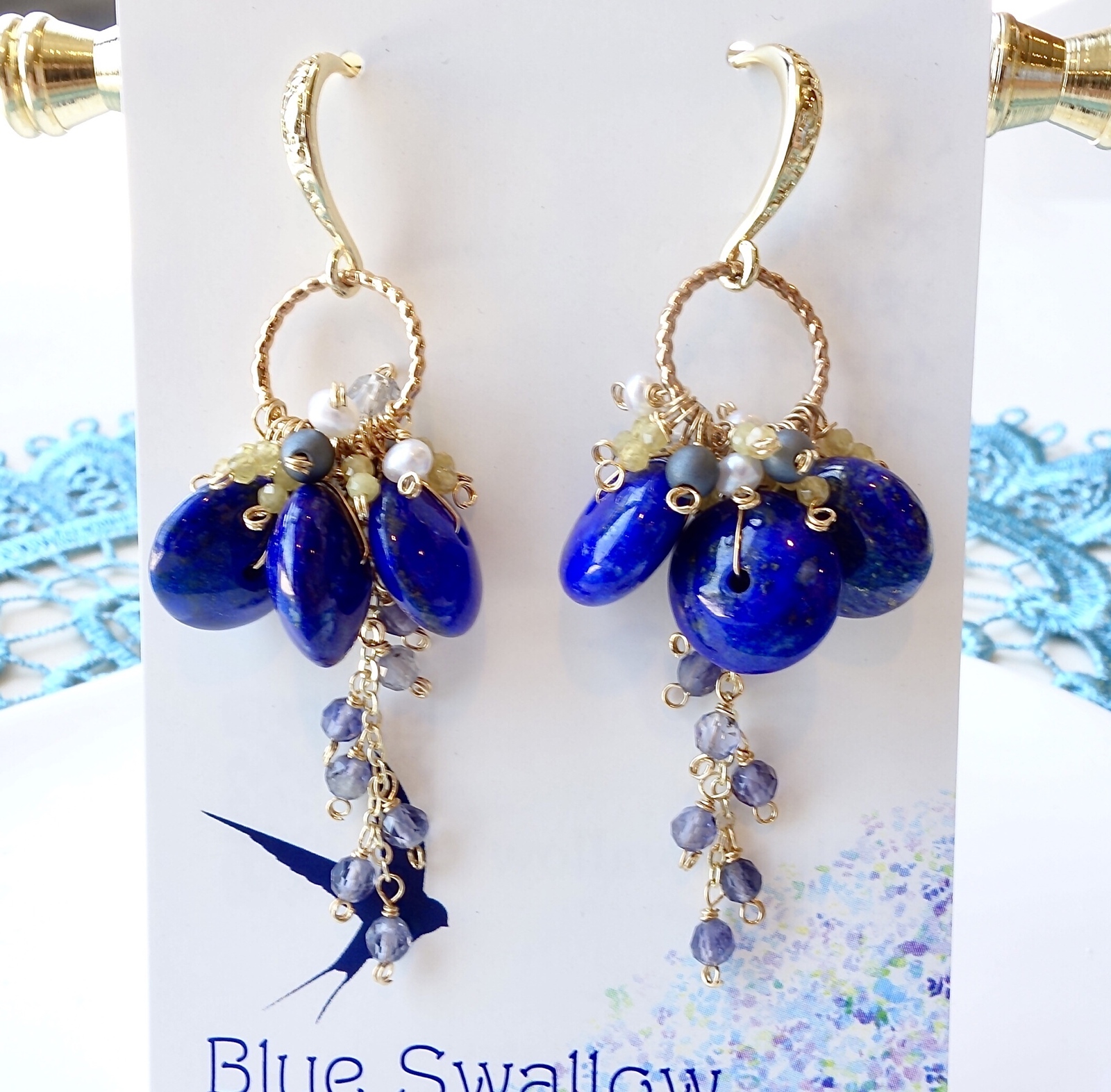 天然石ピアス】ラピスラズリ_ボタンカット - blue swallow | minne 