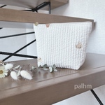 かわいいヌビのファスナーポーチ（薄いグレージュ＆クマの刺繍③