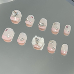 ネイルチップ ニュアンス ネイル ストーン  ワンホンネイル ワンホンネイル ガーリー  Y2Kネイル 韓国 リボン　19488