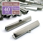 40mm ワニ口 シルバー 40個 ~[送料込み] / リボンエンド 留め具 紐留め ヒモ留め ワニカン エンドパーツ リボン留め ワニグチ リボン止め