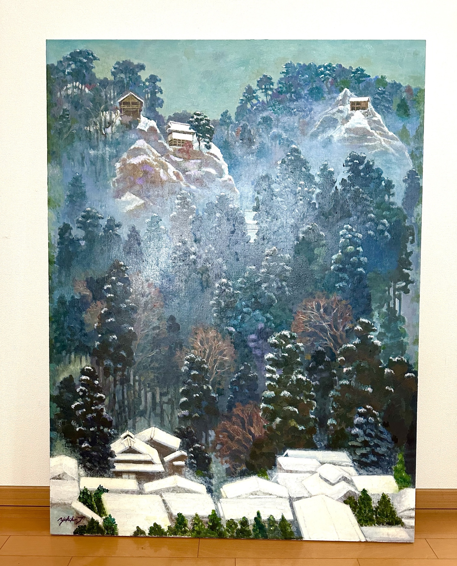 淡雪のあと〜山寺〜(油絵原画1点物)