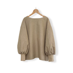 リネン100%ボリューム袖ボートネック長袖プルオーバー_Beige