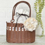 コサージュ付き巾着カゴバック＊【モカ＊花刺繍】