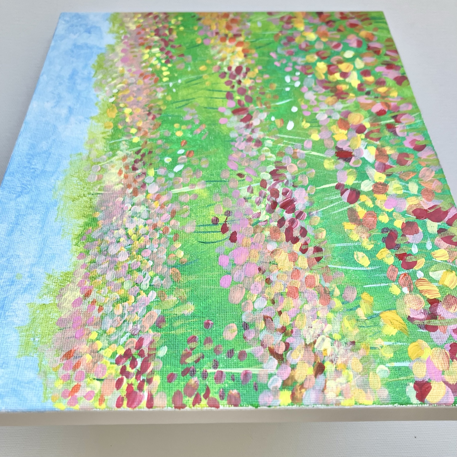 春の野＊絵画　原画　風景画　チューリップ　たんぽぽ　ガーベラ　菜の花 春の野花 タンポポの塗り絵: 塗り絵で癒し 風景画 花の絵