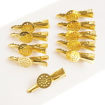 限定1set 10個 ミニワニクリップ 35mm 皿つき 金具 ゴールド ヘアクリップ くちばしクリップ 子供 ペット 犬 猫 小さい 丸皿 フラット ベビー