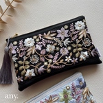 春よ来い🌿new✨インド刺繍リボン華やかポーチ purple flower✨用途いろいろ！