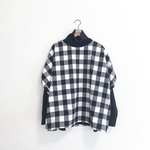 LADY'S★起毛コットンのヘンケイ袖プルオーバー/白黒ブロックチェック