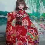 ㊱　リカちゃん　ブライス　サイズ　着物＆帯のセット　（振袖）