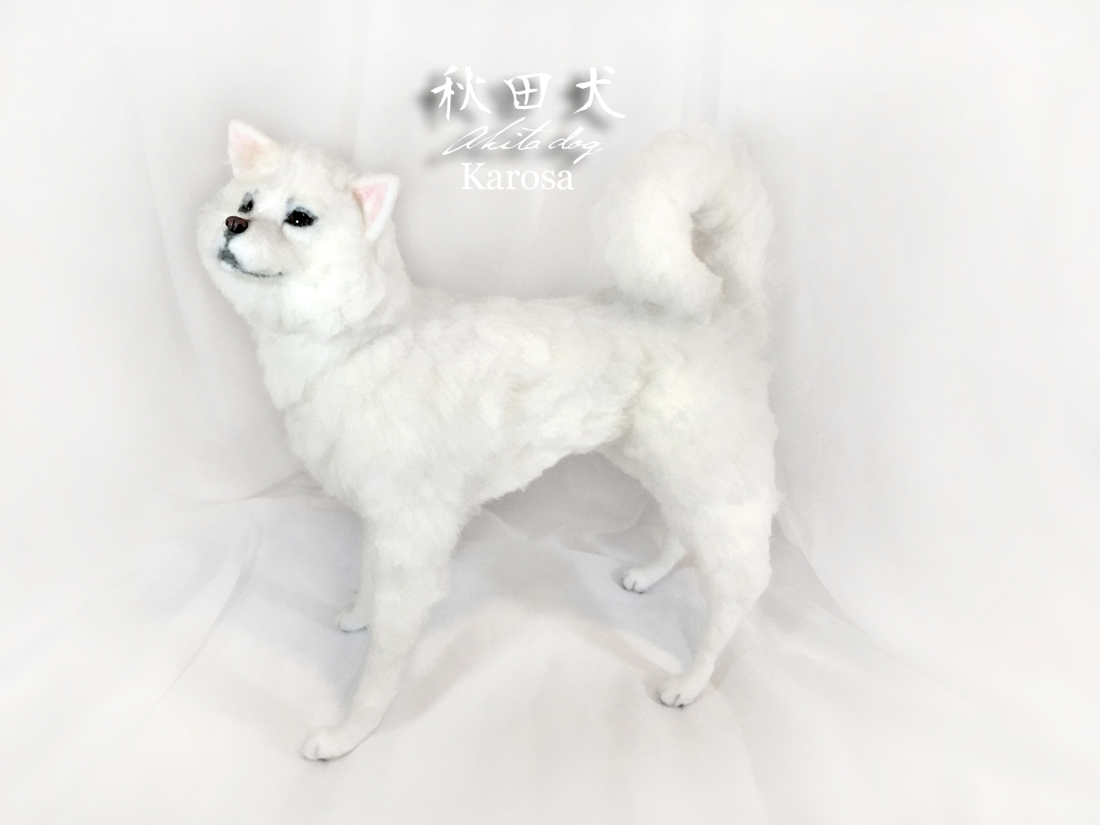 秋田犬（2頭） 成犬白 可動 ＆ パピー白 子犬 セット 完全