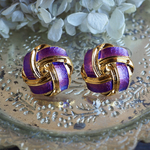 アンティークボタン　イヤリング　パープル