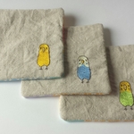 セキセイインコ刺繍のふんわりくったりコースター