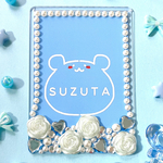 特盛♡薔薇とビジューのデコ盛り硬質カードケース　青　トレカ　ブロマイド　ポストカード