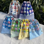 コップ袋　給食袋　電車柄　ホワイト　ネイビー　ブルー　グリーン　イエロー　サックス