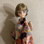 月末SALE！！リカちゃんサイズ　正統派なパープル💜の古典柄の着物と帯のセット(補正インナー付き)