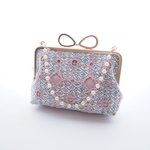 〔ハンドメイド〕ミナペルホネン　リボンがま口チャーム大　　Liberty fabrics forest wave × anemone ピンク
