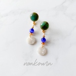 noakoma ＊ natural stone look イヤリング ＊ アースカラー プレゼント 学生 大人 シンプル 贈り物 天然石風 デザイン キャッツアイ ストーン 翡翠風 シェル ナチュラル