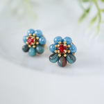 ビビット花ピアス/イヤリング ターコイズブルー×レッド ビジュー ターコイズ フラワー